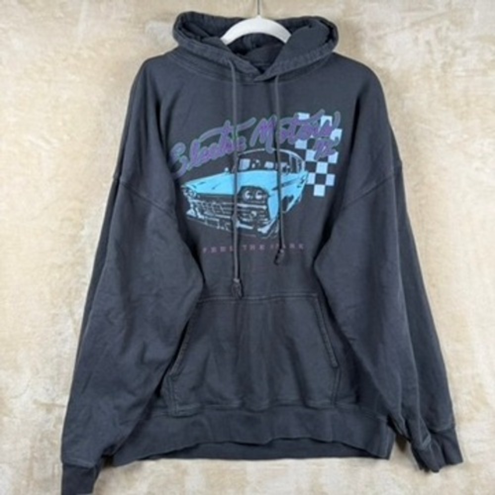 John Galt Electric Motors 72 Graphic Hoodie Faded Black Oversized Sweatshirt
